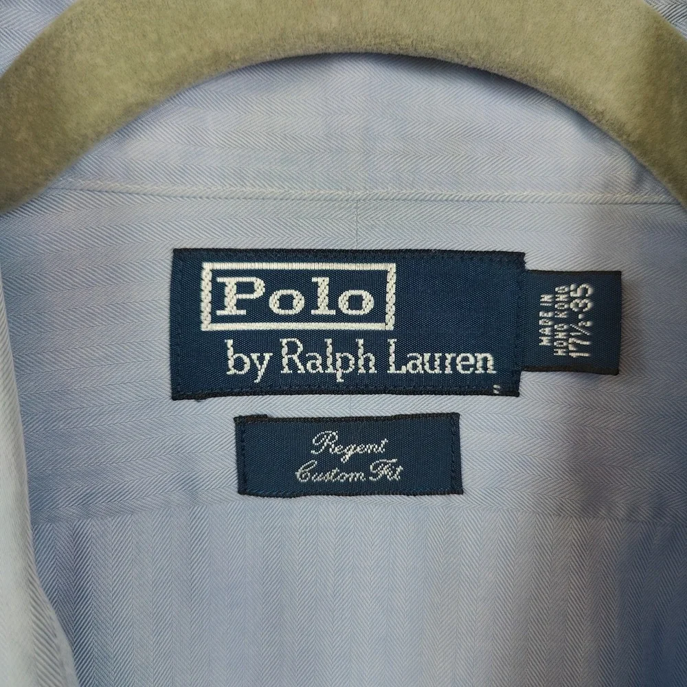 Polo Ralph Lauren‎ Regent Shirt Mens 17.5 Blue Herringbone French Cuff Preppy